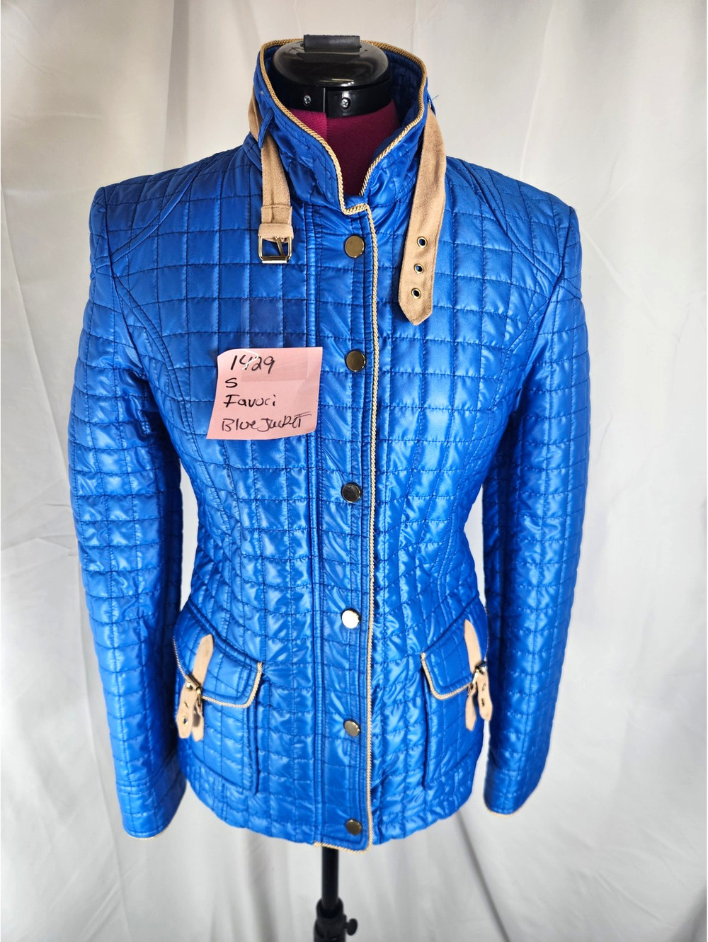NWOT Favoci Royal Blue Diamond Quilted Jacket Women's Size Small Preppy Style